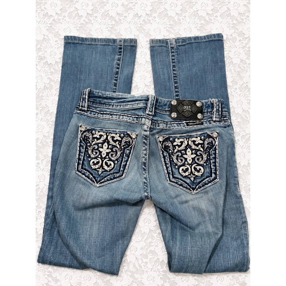 Y2K Miss Me Bootcut Jeans 26 Rhinestone Embellished 2000s McBling Grunge Western